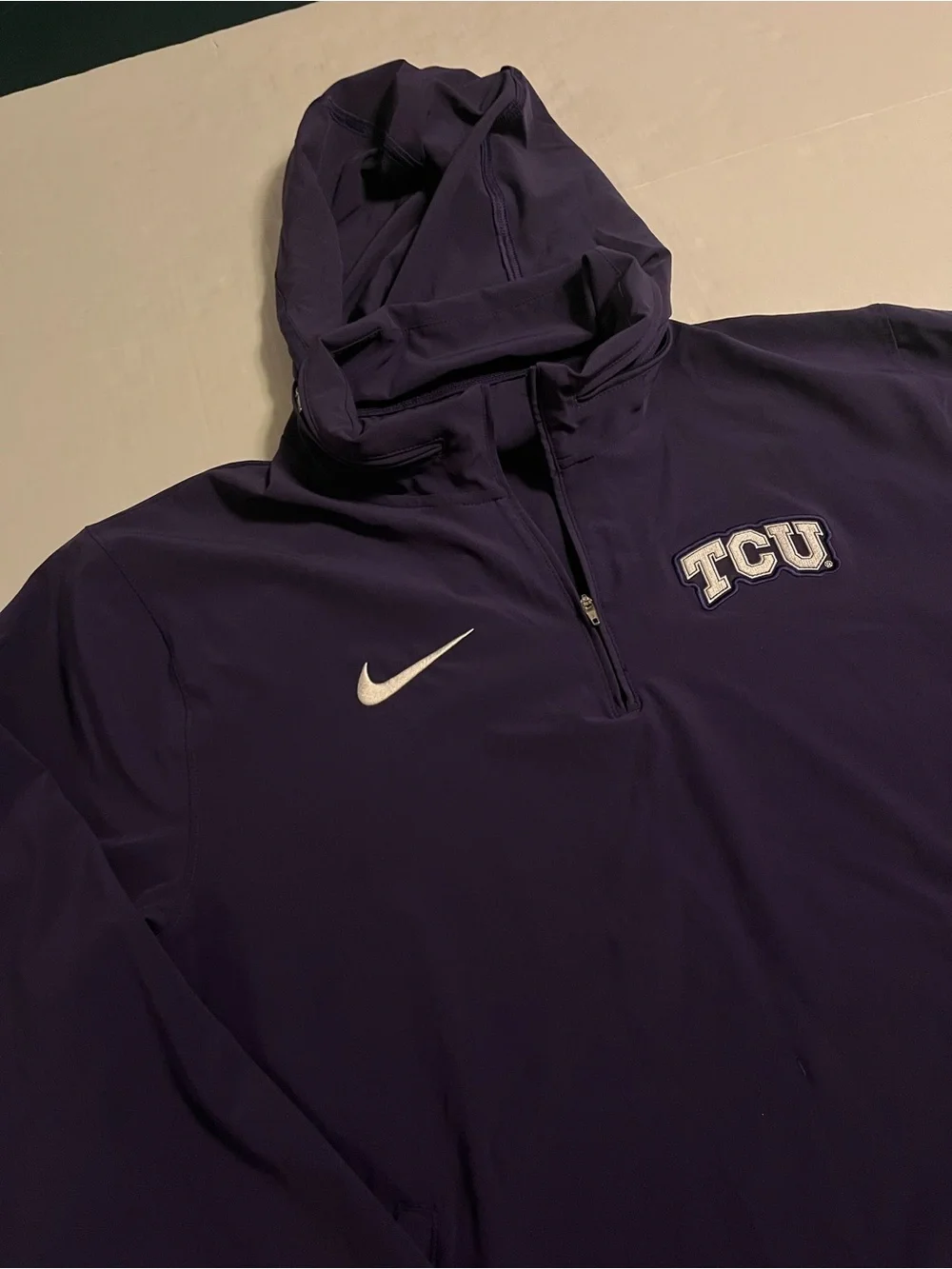 NEW Nike TCU Horned Frogs 1/4 Zip NCAA Hooded Pullover Jacket LARGE Football